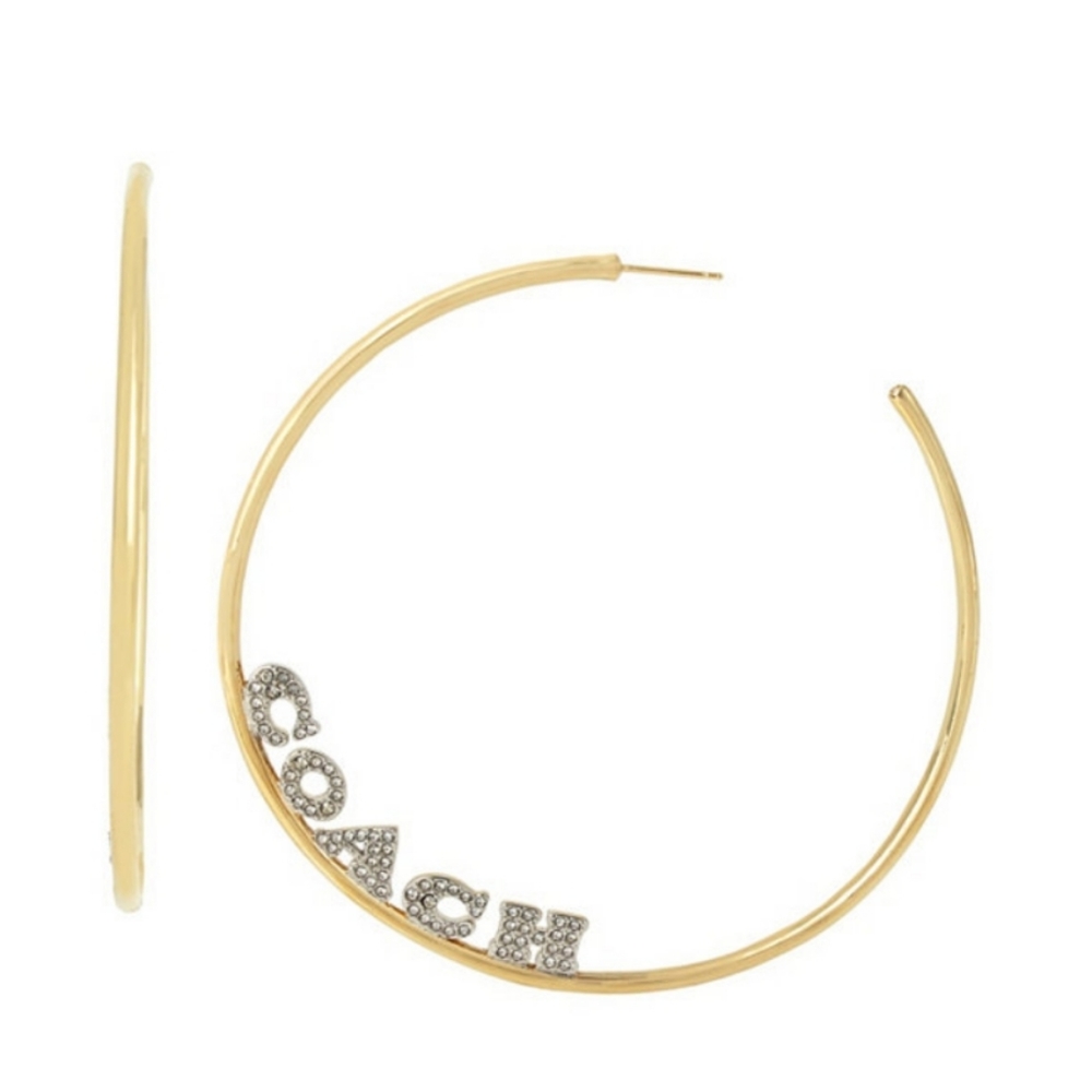Coach x JLo Large Gold Hoop Earrings with Pave Crystals - Picture 1 of 13